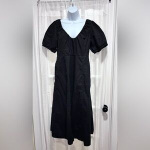Old Navy Puff Sleeve Midi Swing Dress Smocked Back Empire Waist Black Jack Large